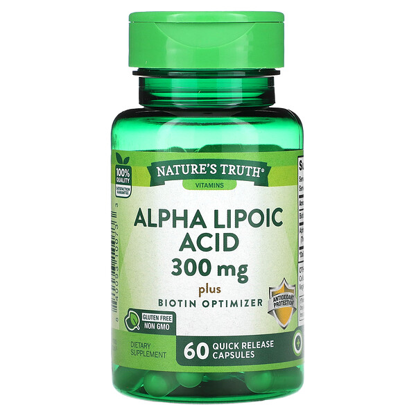 Альфа-липоевая кислота с биотином - 300 мг - 60 капсул быстрого высвобождения - Nature's Truth Nature's Truth