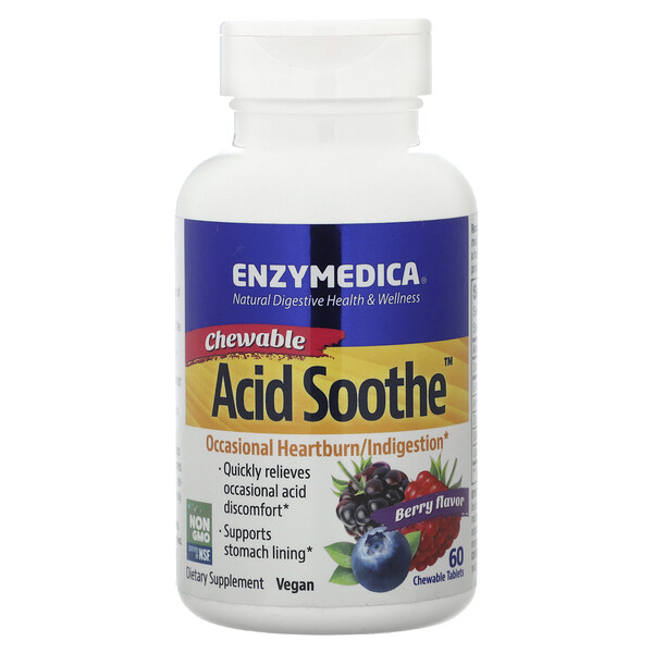 Chewable Acid Soothe, ягоды, 60 жевательных таблеток Enzymedica