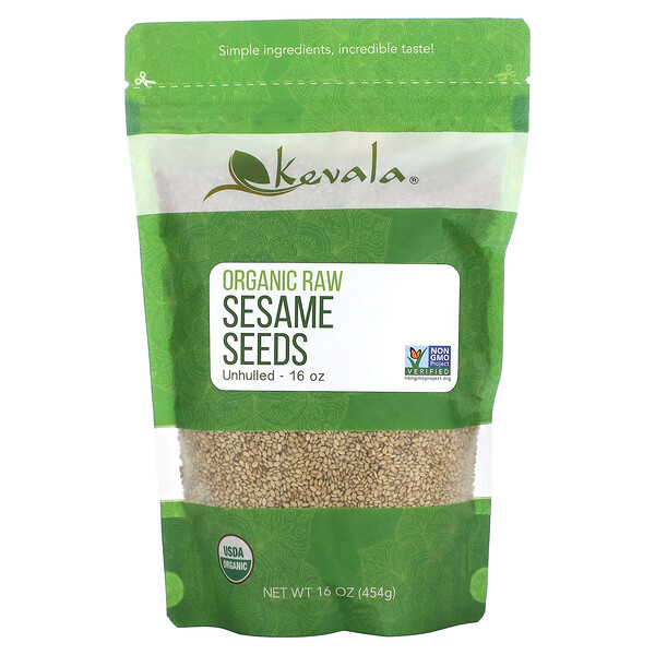 Organic Raw Sesame Seeds (Unhulled), 16 oz (453 g) Kevala