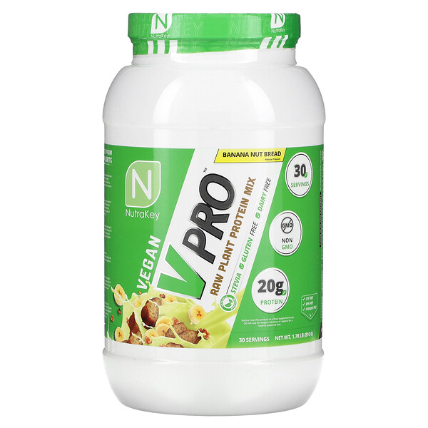 V Pro, Смесь сырых растительных белков, бананово-ореховый хлеб, 1,78 фунта (810 г) Nutrakey
