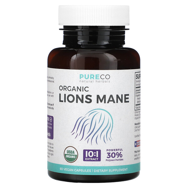 Organic Lions Mane, 60 Vegan Capsules (Веганские капсулы) Pure Co.