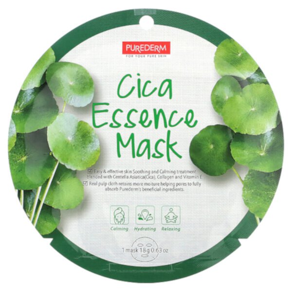 Красота-маска Cica Essence, 12 листов по 0,63 унции (18 г) каждый PUREDERM