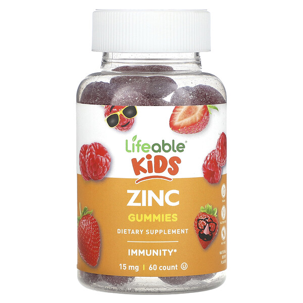 Детский цинк, Жевательные конфеты, Натуральная ягода, 15 мг, 60 конфет - Lifeable Lifeable