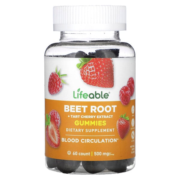 Beet Root + Tart Cherry Extract Gummies (Жевательные конфеты), Natural Berry, 500 mg, 60 Gummies (250 mg per Gummy) Lifeable