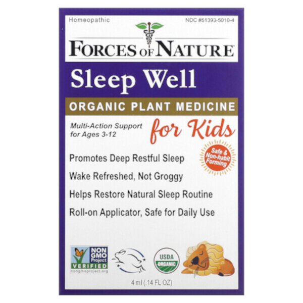 Sleep Well Organic Plant Medicine, For Kids, 0.14 fl oz (4 ml) Forces of Nature