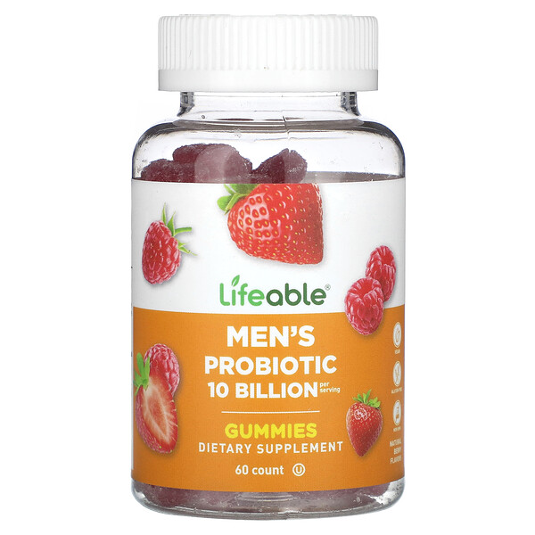 Мужские пробиотические жевательные конфеты, Натуральные ягоды, 10 миллиардов, 60 жевательных конфет - Lifeable Lifeable