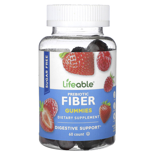 Prebiotic Fiber Gummies (Жевательные конфеты), Natural Berry, Sugar Free, 60 Gummies Lifeable