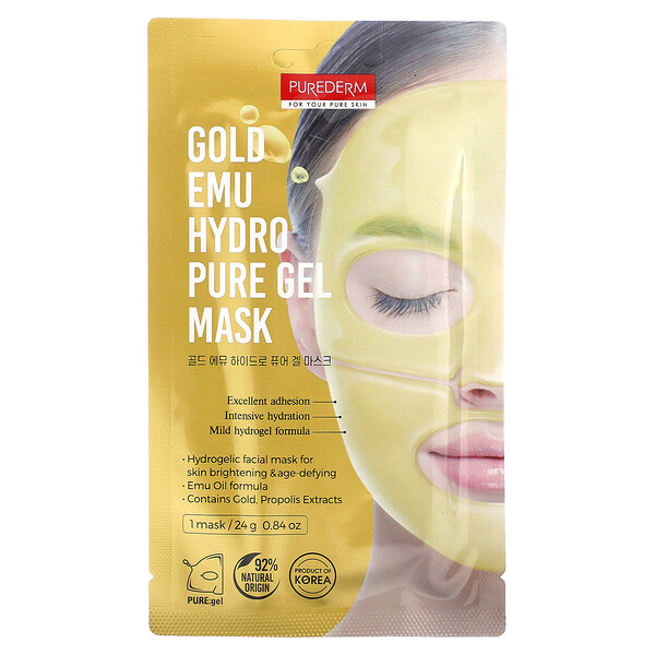 Гелевая косметическая маска Gold Emu Hydro Pure, 1 тканевая маска, 0,84 унции (24 г) PUREDERM