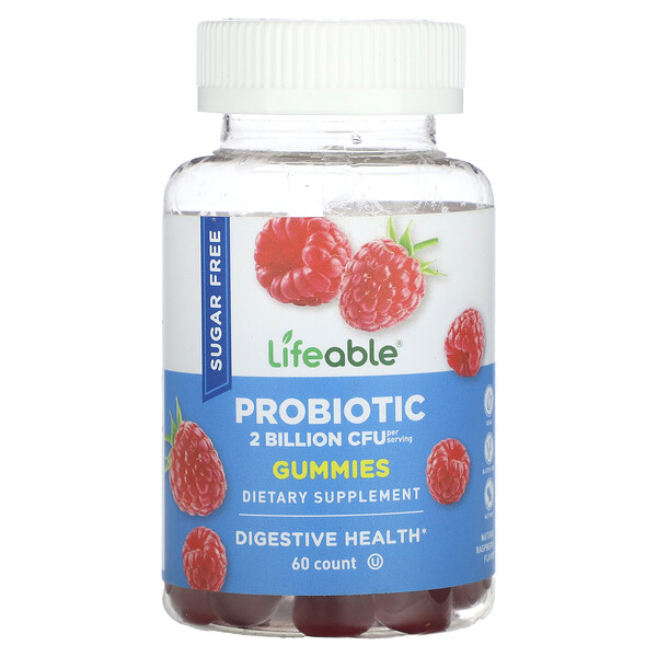 Probiotic Gummies (Жевательные конфеты), Sugar Free, Natural Raspberry, 1 Billion CFU, 60 Gummies Lifeable