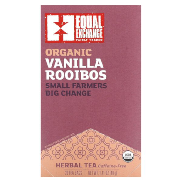 Organic Vanilla Rooibos, Herbal Tea, Caffeine-Free, 20 Tea Bags 1.41 oz (40 g) Equal Exchange