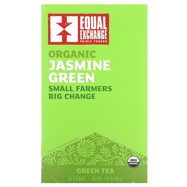 Organic Jasmine Green, Green Tea, 20 Tea Bags, 1.41 oz (40 g) Equal Exchange