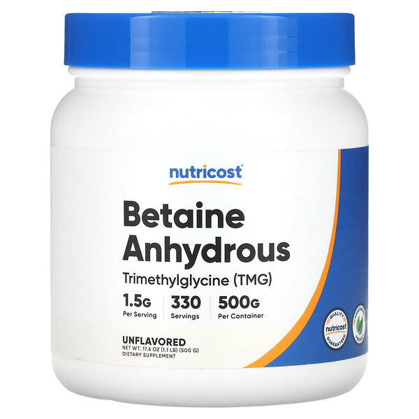 Бетаин безводный, без вкуса, 17,6 унций (500 г) Nutricost