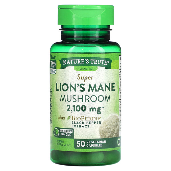 Супергриб львиной гривы плюс биоперин, 2100 мг, 50 вегетарианских капсул Nature's Truth