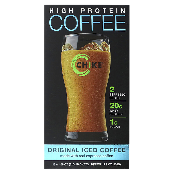 Холодный кофе с высоким содержанием белка, оригинальный, 12 пакетов по 1,08 унции (31 г) каждый Chike Nutrition