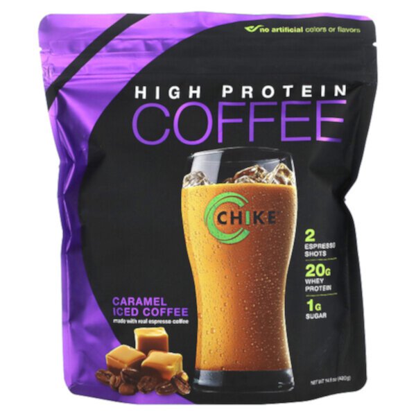 Холодный кофе с высоким содержанием белка, карамель, 14,8 унций (420 г) Chike Nutrition
