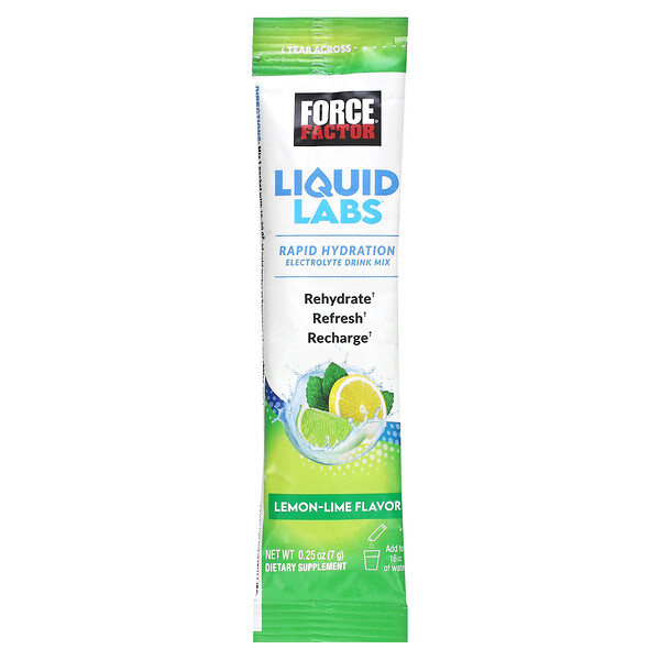 Liquid Labs, Смесь для питья с электролитами для быстрой гидратации, лимон-лайм, 1 палочка, 7 г (0,25 унции) Force Factor