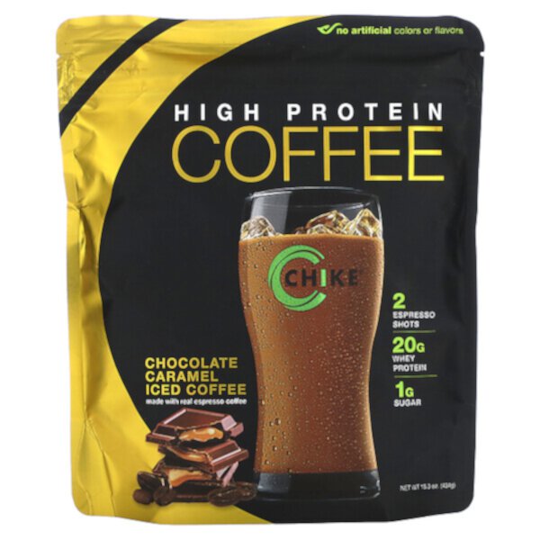 Холодный кофе с высоким содержанием белка, шоколадная карамель, 15,3 унции (434 г) Chike Nutrition