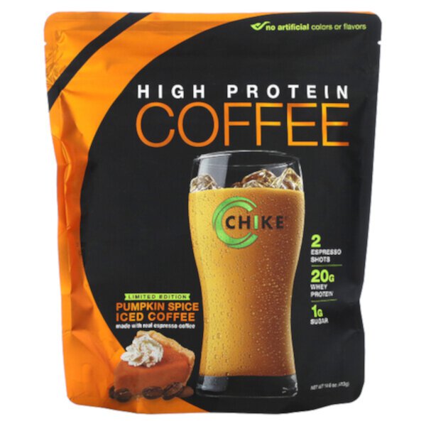 Холодный кофе с высоким содержанием белка, тыквенные специи, 14,6 унций (413 г) Chike Nutrition