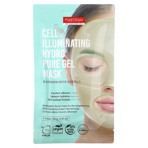 Гелевая косметическая маска Cell Illuminating Hydro Pure, 1 тканевая маска, 0,84 унции (24 г) PUREDERM