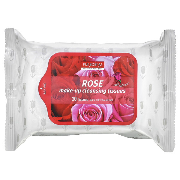 Салфетки для очищения макияжа, роза, 30 шт. PUREDERM