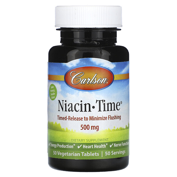 Ниацин-Тайм, 500 мг, 50 вегетарианских таблеток Carlson