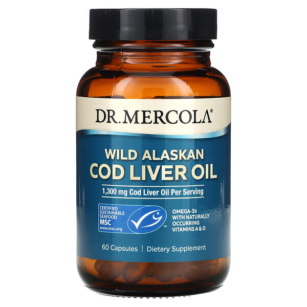 Тресковый жир из печени дикой аляскинской трески - 1300 мг - 60 капсул - Dr. Mercola Dr. Mercola