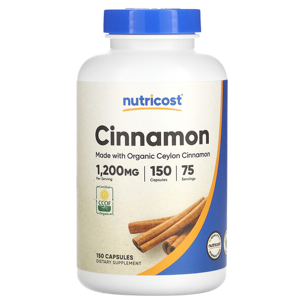 Cinnamon, 1,200 mg, 150 Capsules (Капсулы) (600 mg per Capsule) Nutricost