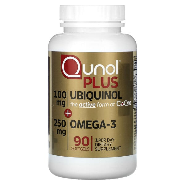Плюс убихинол + Омега-3, 100 мг + 250 мг, 90 мягких таблеток Qunol