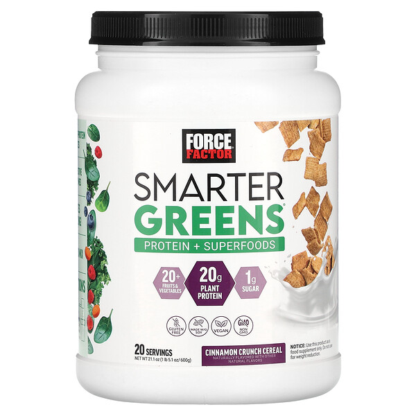 Smarter Greens Protein + Superfoods, Хлопья с корицей, 1 фунт 5,1 унции (600 г) Force Factor