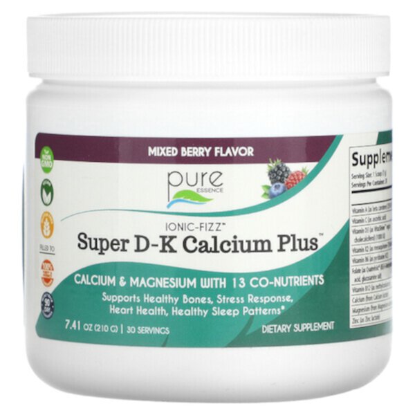 Ionic-Fizz, Super D-K Calcium Plus, ягодная смесь, 7,41 унции (210 г) Pure Essence