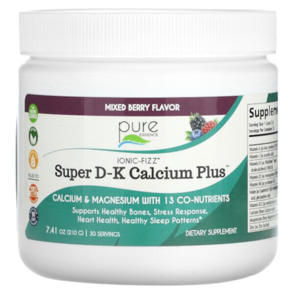 Ionic-Fizz, Super D-K Calcium Plus, Mixed Berry, 7.41 oz (Унции) (210 g) Pure Essence