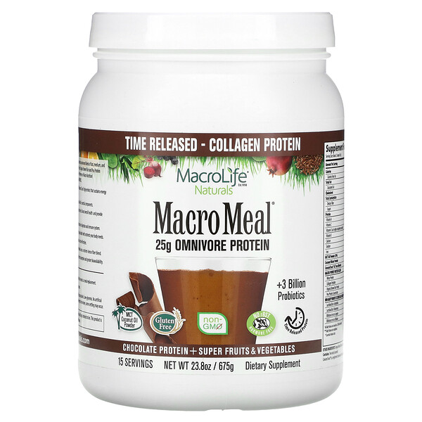 MacroMeal, Белок + суперфрукты и овощи, шоколад, 23,8 унции (675 г) Macrolife Naturals