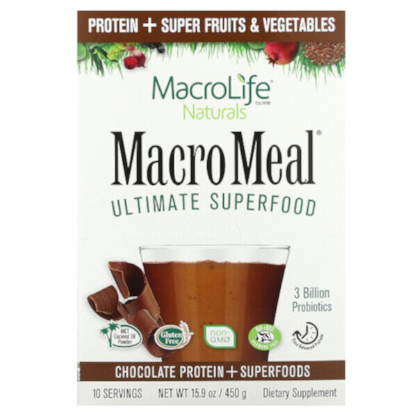 MacroMeal, Ultimate Superfood, шоколад, 10 пакетов по 1,6 унции (45 г) каждый Macrolife Naturals