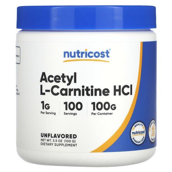 Acetyl L-Carnitine HCl, Неароматизированный - 1000мг - 100 г - Nutricost Nutricost