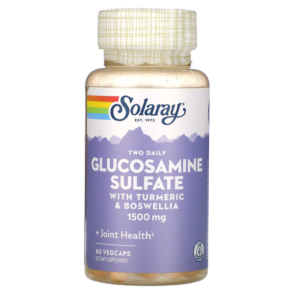 Глюкозамина сульфат, с куркумой и босвеллией, 750 мг, 60 растительных капсул Solaray