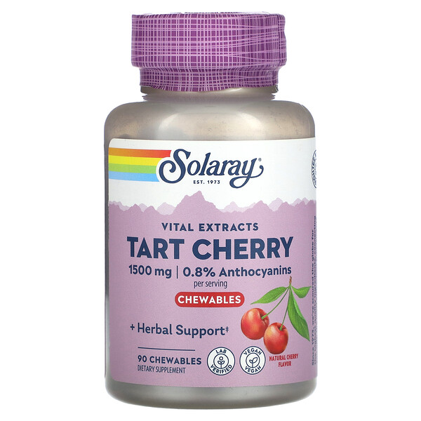 Vital Extracts Tart Cherry, Натуральная вишня, 1500 мг, 90 жевательных таблеток (500 мг на одну жевательную таблетку) Solaray