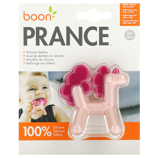 Prance, Unicorn, силиконовый прорезыватель, 0–12 месяцев, розовый, 1 штука Boon