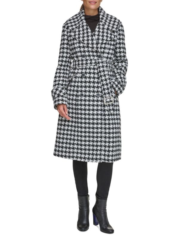 Женское Двубортное Пальто с Поясом из Шерстяной Смеси GUESS GUESS