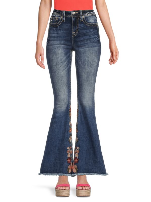 Расклешенные джинсы с высокой посадкой и цветочной вышивкой Miss Me