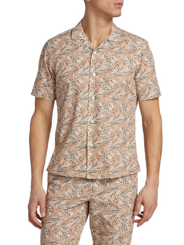 Рубашка приталенного кроя с принтом листьев Saks Fifth Avenue