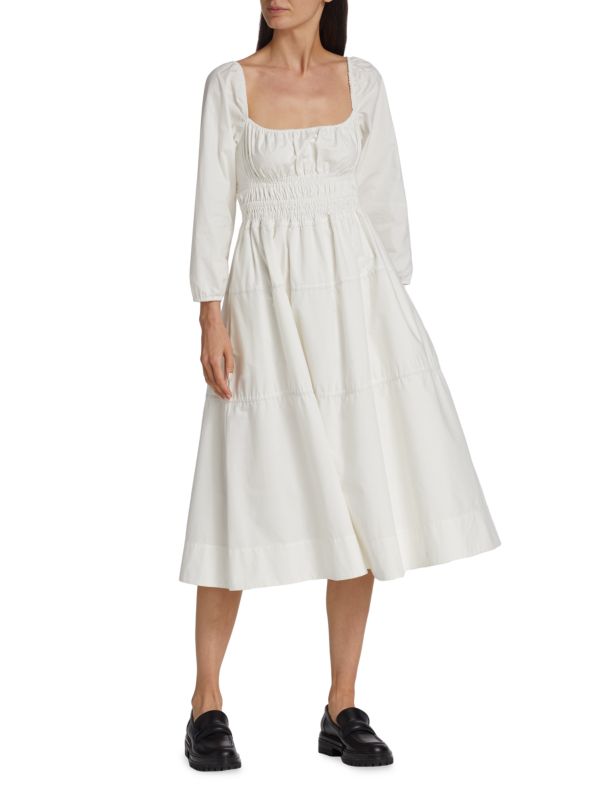 Женское Повседневное платье PROENZA SCHOULER WHITE LABEL Smocked Poplin Midi PROENZA SCHOULER WHITE LABEL