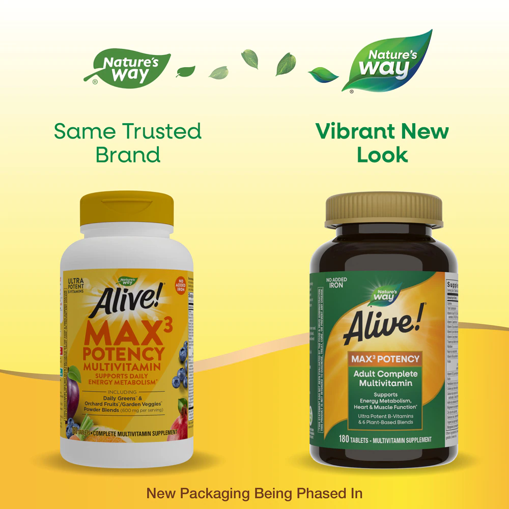 Alive! Max3 Potency Adult Complete Multivitamin - No Added Iron -- 180 Tablets (Таблетки) Nature's Way