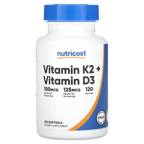 Витамин К2 + витамин D3, 120 мягких таблеток Nutricost
