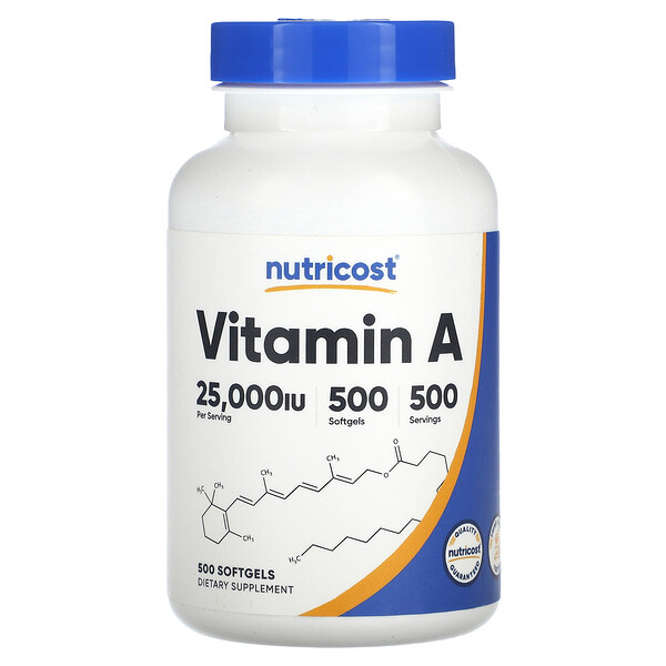 Витамин A - 25000 МЕ - 500 капсул - Nutricost Nutricost