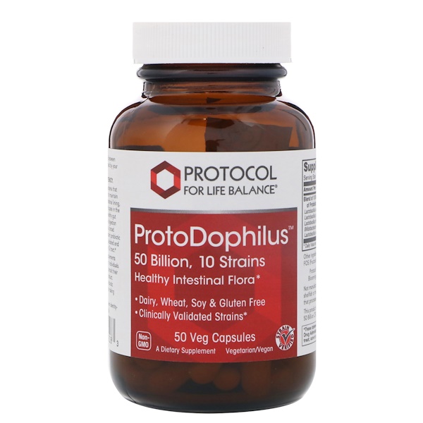ProtoDophilus, 50 миллиардов, 10 штаммов, 50 растительных капсул Protocol for Life Balance