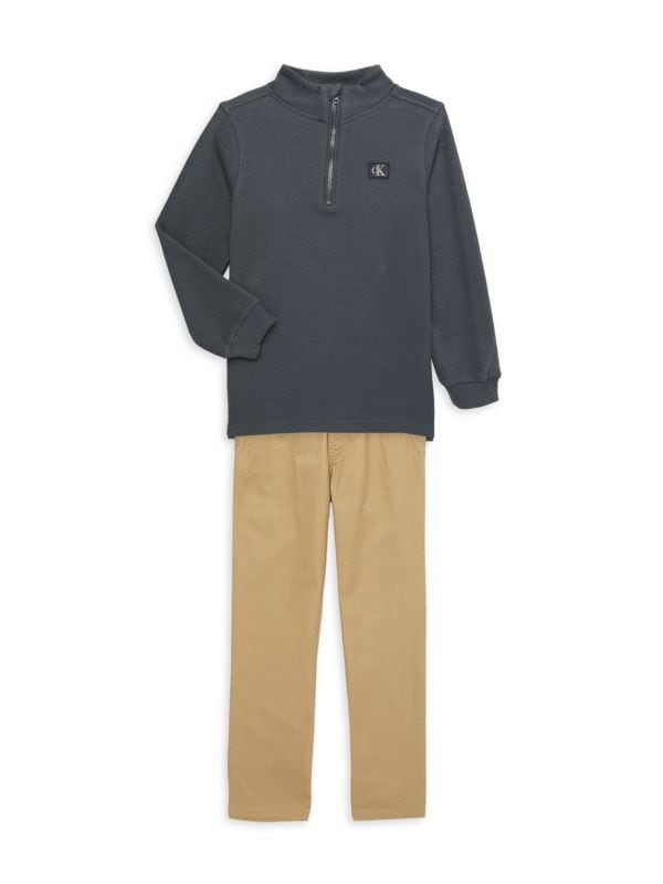 Комплект из двух предметов: пуловер на молнии и брюки для маленького мальчика Calvin Klein