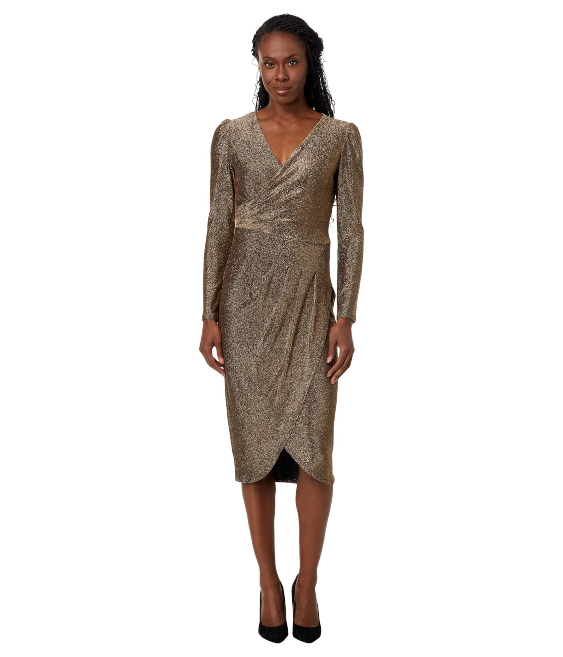 Трикотажное платье металлик с драпировкой по бокам Adrianna Papell