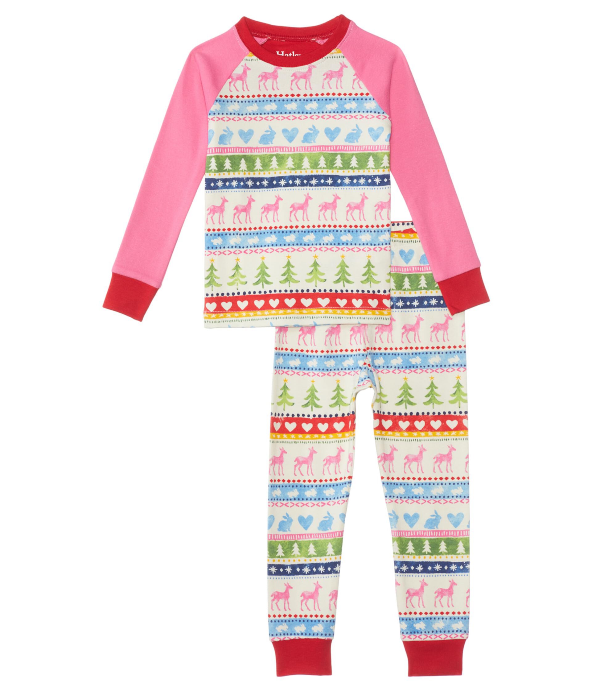 Кремовый пижамный комплект из хлопка реглан с жаккардовым узором (для малышей/маленьких детей/больших детей) Hatley