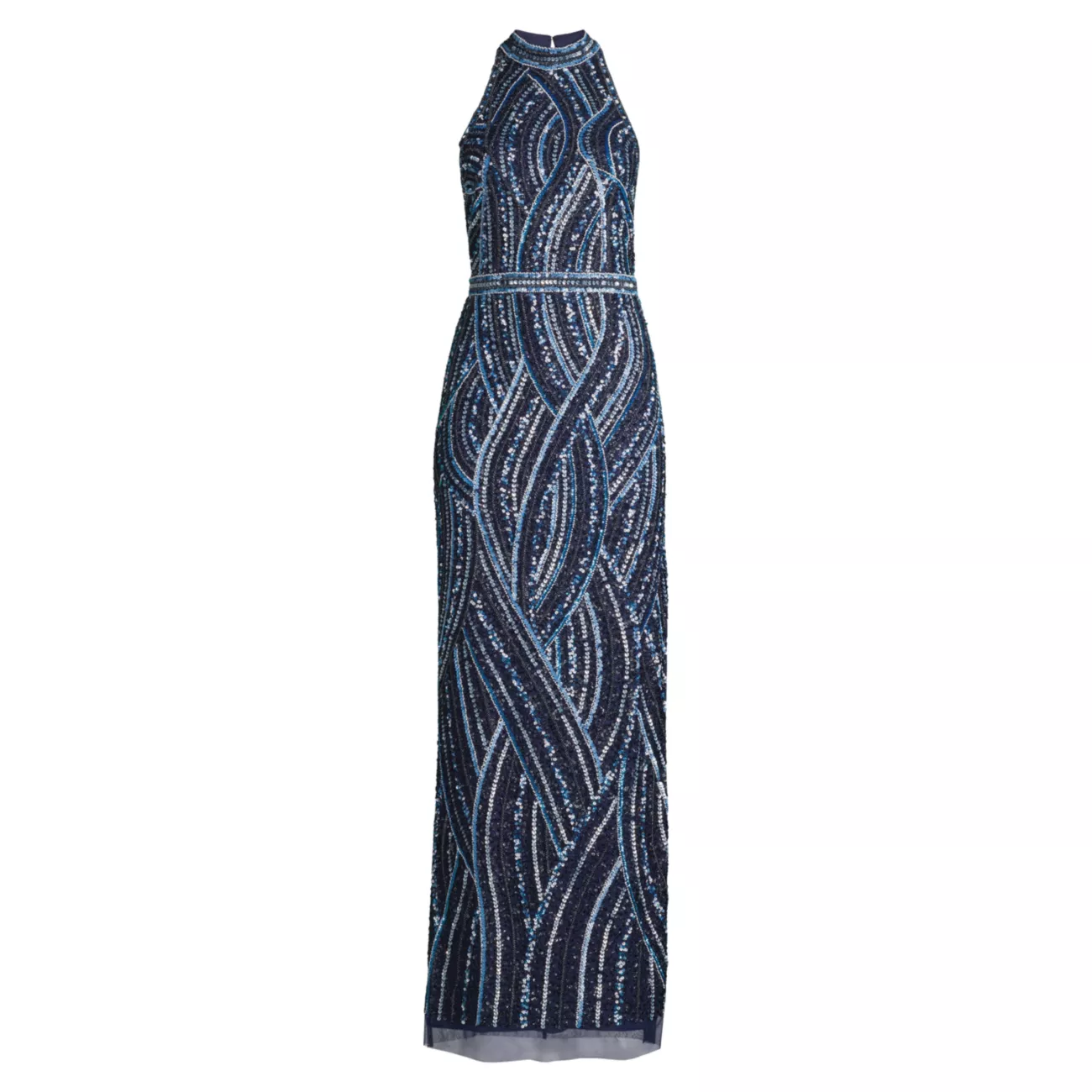 Платье-колонна с воротником-стойкой, расшитым бисером Aidan Mattox