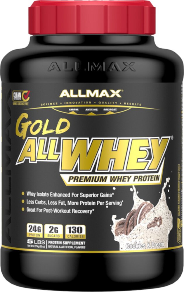 Gold AllWhey Premium Whey Protein Powder (Порошок) Cookies & Cream (Крем) -- 5 lbs ALLMAX